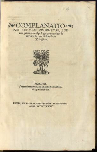 Jeremiah through Zwingli's eyes- Zwingli's sources